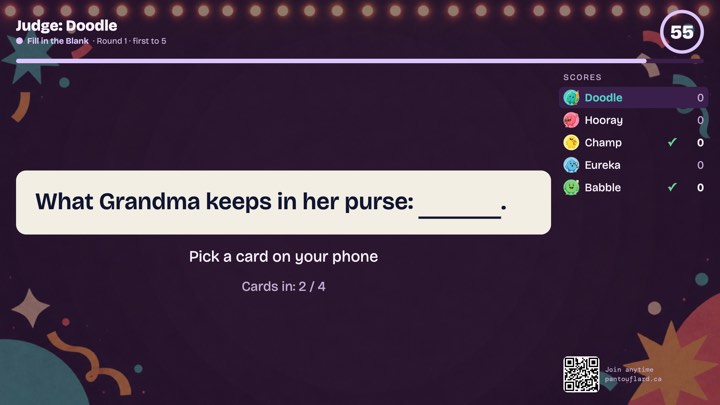 The TV during Fill in the Blank: Everyone picks their best card