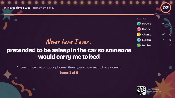 The TV during Never Have I Ever: In secret, then guess how many