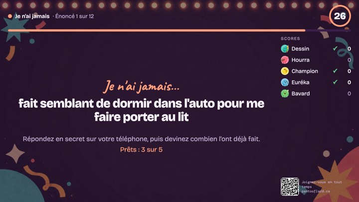 La télé pendant Je n'ai jamais : En secret, puis on devine combien